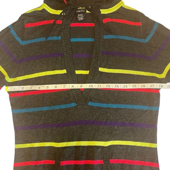 rue21 Striped Hoodie Sweater Tunic XL Fall Layering Y2K Retro Knit - Picture 5 of 11